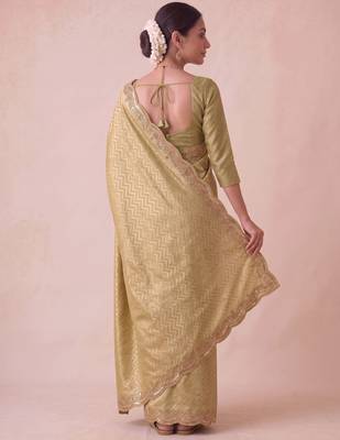 mustard color smart and designer banarasi silk blend heavy wedding saree 2