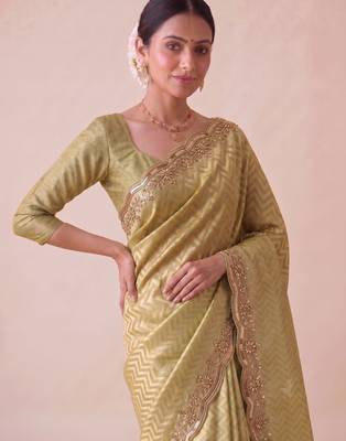 mustard color smart and designer banarasi silk blend heavy wedding saree 3