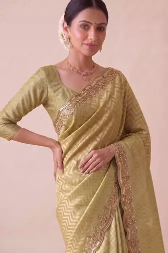 mustard color smart and designer banarasi silk blend heavy wedding saree