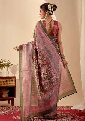 green colour beautiful jute silk blend ready to wear ethnic girlie saree 2