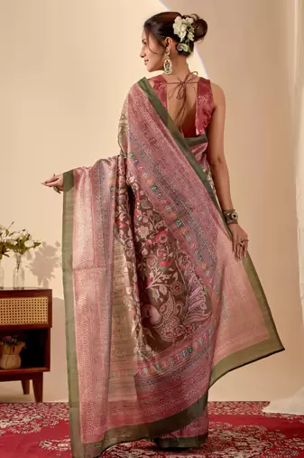 green colour beautiful jute silk blend ready to wear ethnic girlie saree