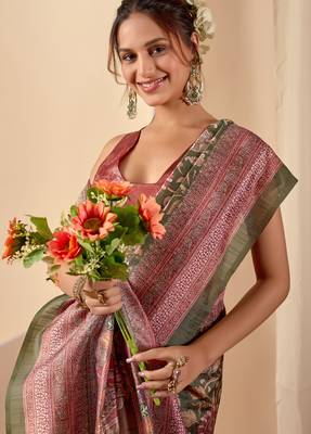 green colour beautiful jute silk blend ready to wear ethnic girlie saree 3