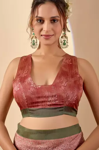green colour beautiful jute silk blend ready to wear ethnic girlie saree