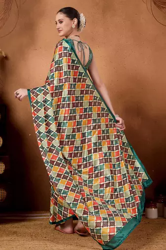 Multi colour beautiful satin ready to wear ethnic girlie saree