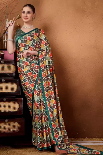 Multi colour beautiful satin ready to wear ethnic girlie saree