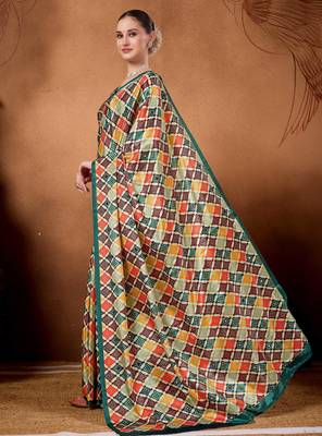 Multi colour beautiful satin ready to wear ethnic girlie saree 4