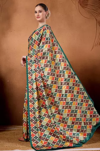 Multi colour beautiful satin ready to wear ethnic girlie saree
