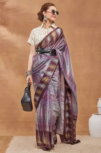 Purple colour beautiful satin ready to wear ethnic girlie saree