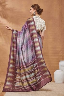 Purple colour beautiful satin ready to wear ethnic girlie saree 2
