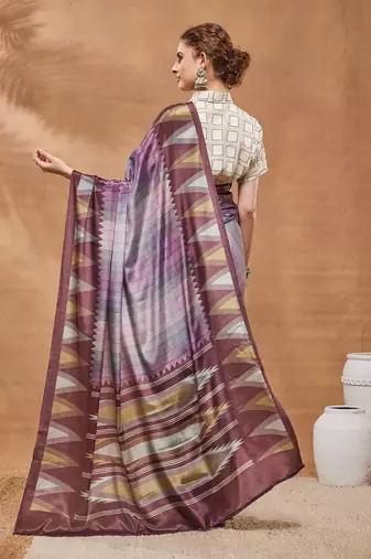 Purple colour beautiful satin ready to wear ethnic girlie saree