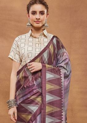 Purple colour beautiful satin ready to wear ethnic girlie saree 3