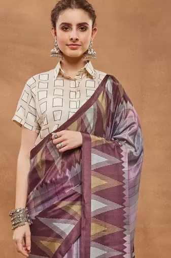 Purple colour beautiful satin ready to wear ethnic girlie saree