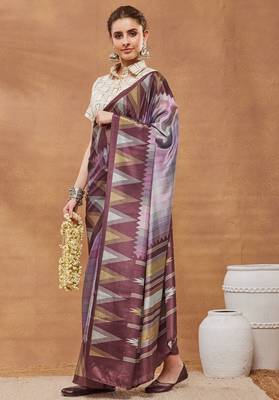 Purple colour beautiful satin ready to wear ethnic girlie saree 4