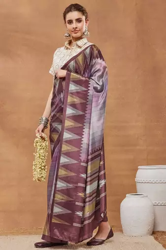 Purple colour beautiful satin ready to wear ethnic girlie saree