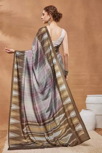 Brown colour beautiful satin ready to wear ethnic girlie saree