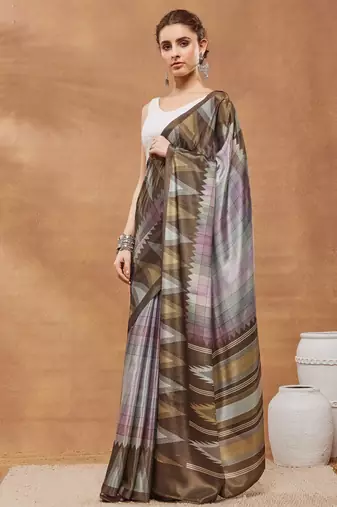 Brown colour beautiful satin ready to wear ethnic girlie saree