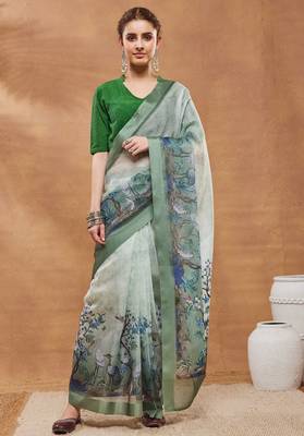 pista colour beautiful silk blend ready to wear ethnic girlie saree 1