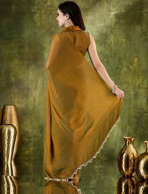 gold colour beautiful silk blend ready to wear ethnic girlie saree 2