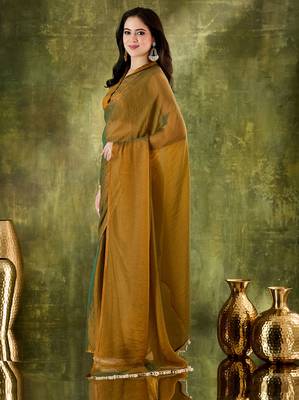 gold colour beautiful silk blend ready to wear ethnic girlie saree 3