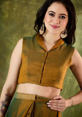 gold colour beautiful silk blend ready to wear ethnic girlie saree 5
