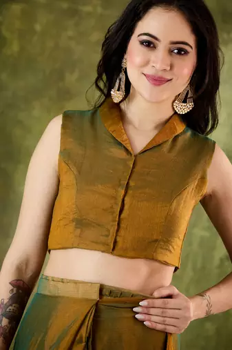 gold colour beautiful silk blend ready to wear ethnic girlie saree