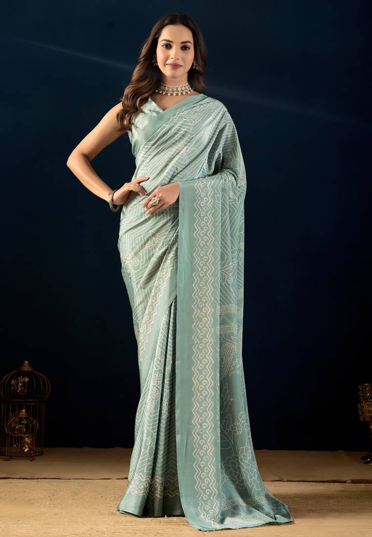 sky colour beautiful silk silk blend ready to wear ethnic girlie saree
