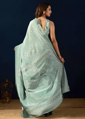 sky colour beautiful silk silk blend ready to wear ethnic girlie saree 2