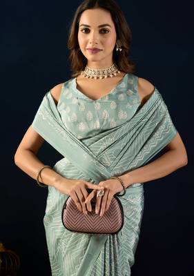 sky colour beautiful silk silk blend ready to wear ethnic girlie saree 3