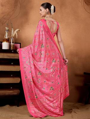 Pink colour beautiful satin ready to wear ethnic girlie saree 2