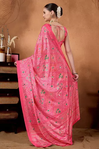 Pink colour beautiful satin ready to wear ethnic girlie saree
