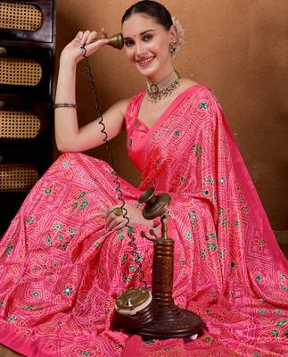 Pink colour beautiful satin ready to wear ethnic girlie saree 3