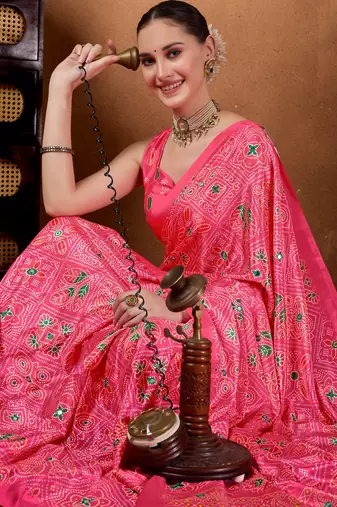 Pink colour beautiful satin ready to wear ethnic girlie saree