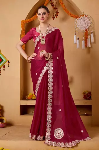 red colour beautiful tissue ready to wear ethnic girlie saree