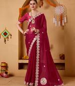 red colour beautiful tissue ready to wear ethnic girlie saree
