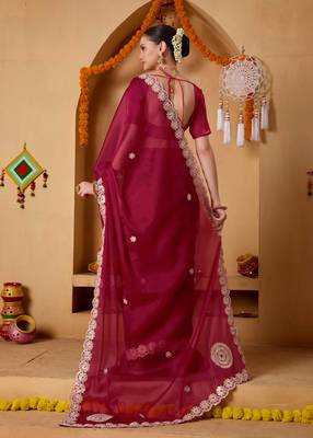 red colour beautiful tissue ready to wear ethnic girlie saree 2