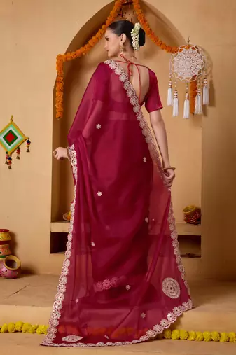 red colour beautiful tissue ready to wear ethnic girlie saree