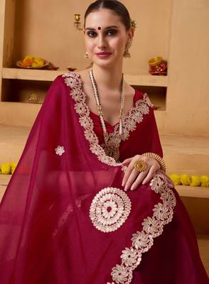 red colour beautiful tissue ready to wear ethnic girlie saree 3