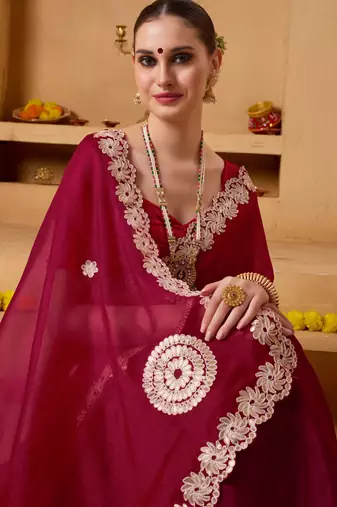 red colour beautiful tissue ready to wear ethnic girlie saree