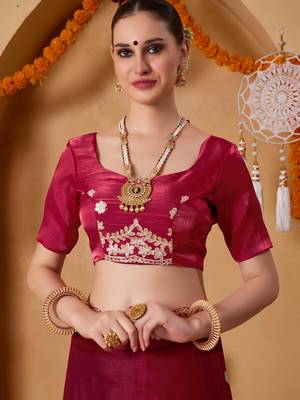 red colour beautiful tissue ready to wear ethnic girlie saree 5