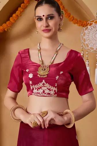 red colour beautiful tissue ready to wear ethnic girlie saree