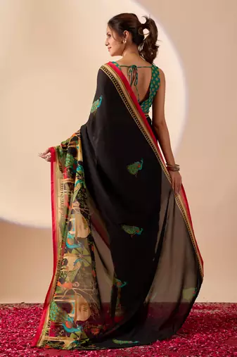 Black colour beautiful georgette ready to wear ethnic girlie saree