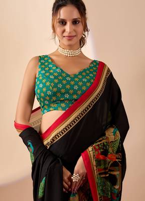 Black colour beautiful georgette ready to wear ethnic girlie saree 3