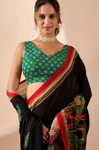 Black colour beautiful georgette ready to wear ethnic girlie saree