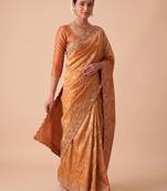rust color banarasi silk blend saree for beautiful show stopper wedding looks