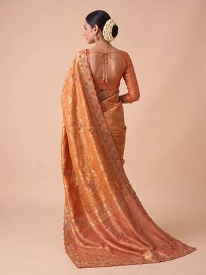 rust color banarasi silk blend saree for beautiful show stopper wedding looks 2