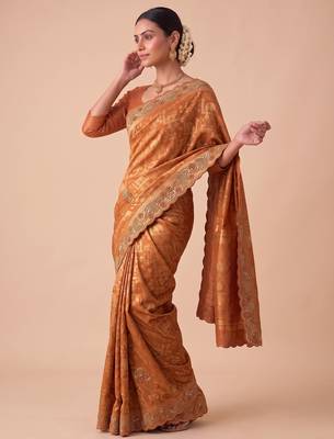 rust color banarasi silk blend saree for beautiful show stopper wedding looks 4