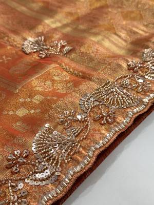 rust color banarasi silk blend saree for beautiful show stopper wedding looks 5