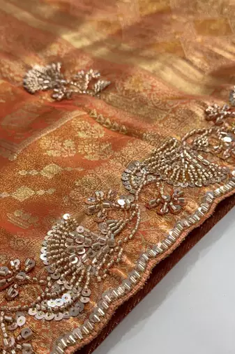 rust color banarasi silk blend saree for beautiful show stopper wedding looks