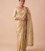beige color banarasi silk blend saree for beautiful show stopper wedding looks