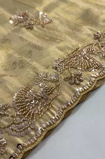 beige color banarasi silk blend saree for beautiful show stopper wedding looks